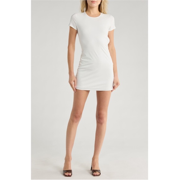 Reformation x Laura Harrier Christy Knit Open Back TShirt Mini Dress Ivory L NWT - Picture 3 of 16